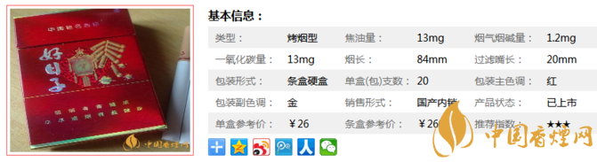 双喜硬金樽好日子价格及参数 适合老烟腔的低害香烟！