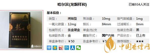 哈尔滨龙烟祥和多少钱一包 哈尔滨祥和龙烟价格图片