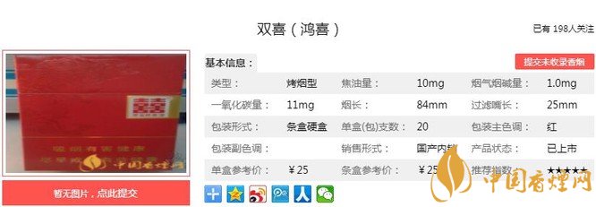 双喜鸿喜价格表一览 双喜鸿喜定位于喜庆商务用烟