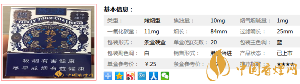 梅花王蓝硬香烟价格及图片 一款非常难得的台湾烤烟
